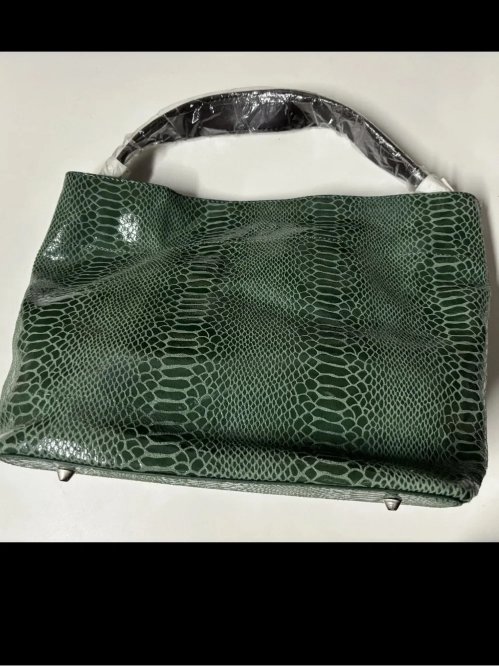 Chocolat Blu Green Python Snakeskin Leather Shoulder Bag Hobo Tote